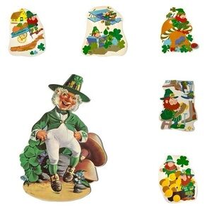 Vintage 70s cardboard die cut St. Patrick’s Day decorations set of 6‎